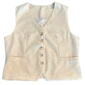 NEW Dazy Linen Blend Lined Vest Beige/Cream Large